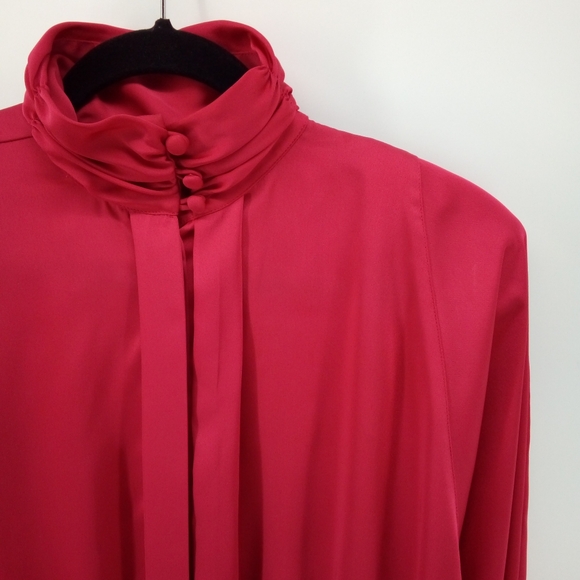 Vintage Shiny Blouse Concepts Pink Made in Korea Shoulder Pads Polyester Top 12 - Picture 8 of 9